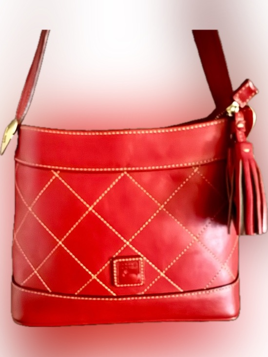 Dooney & Bourke Handbags - Dooney & Bourke Red Quilted Leather Shoulder Bag with Tassel
